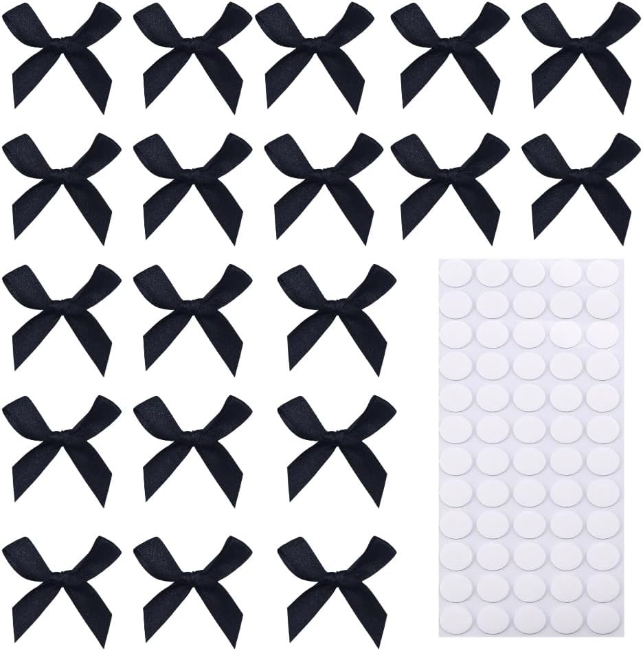 60pcs 1.7" Mini Black Ribbon Bows Decor – Small DIY Satin Bows for Crafts, Little Bows for Gift Wrapping, Tiny Bow Stickers for Note Card Bow Baby Shower Cake and Candle Decorations