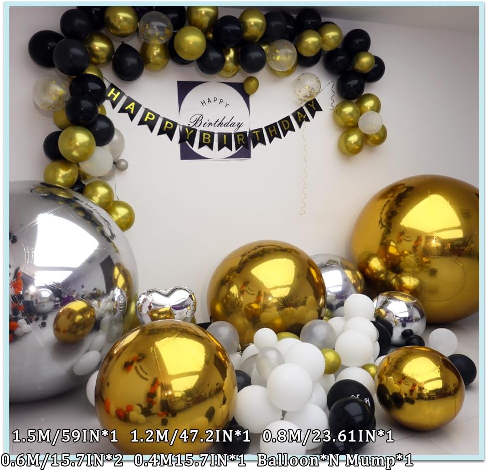 Inflatable Mirror Ball Set - Airtight PVC Spheres for Parties, Weddings, and Events. Perfect for Decoration, Hanging, and Displays. Includes Electric Pump (Gold, 24in-2pk_32in_39in_47in_71in)