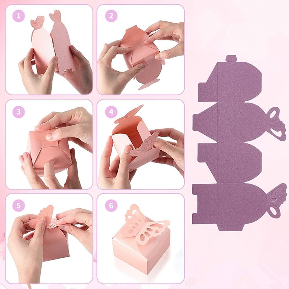 KUPOO 50PCS Small purple Butterfly Favor Boxes Girl Baby Shower Candy Box Small Butterfly Gift Boxes Party Favors for Wedding Birthday
