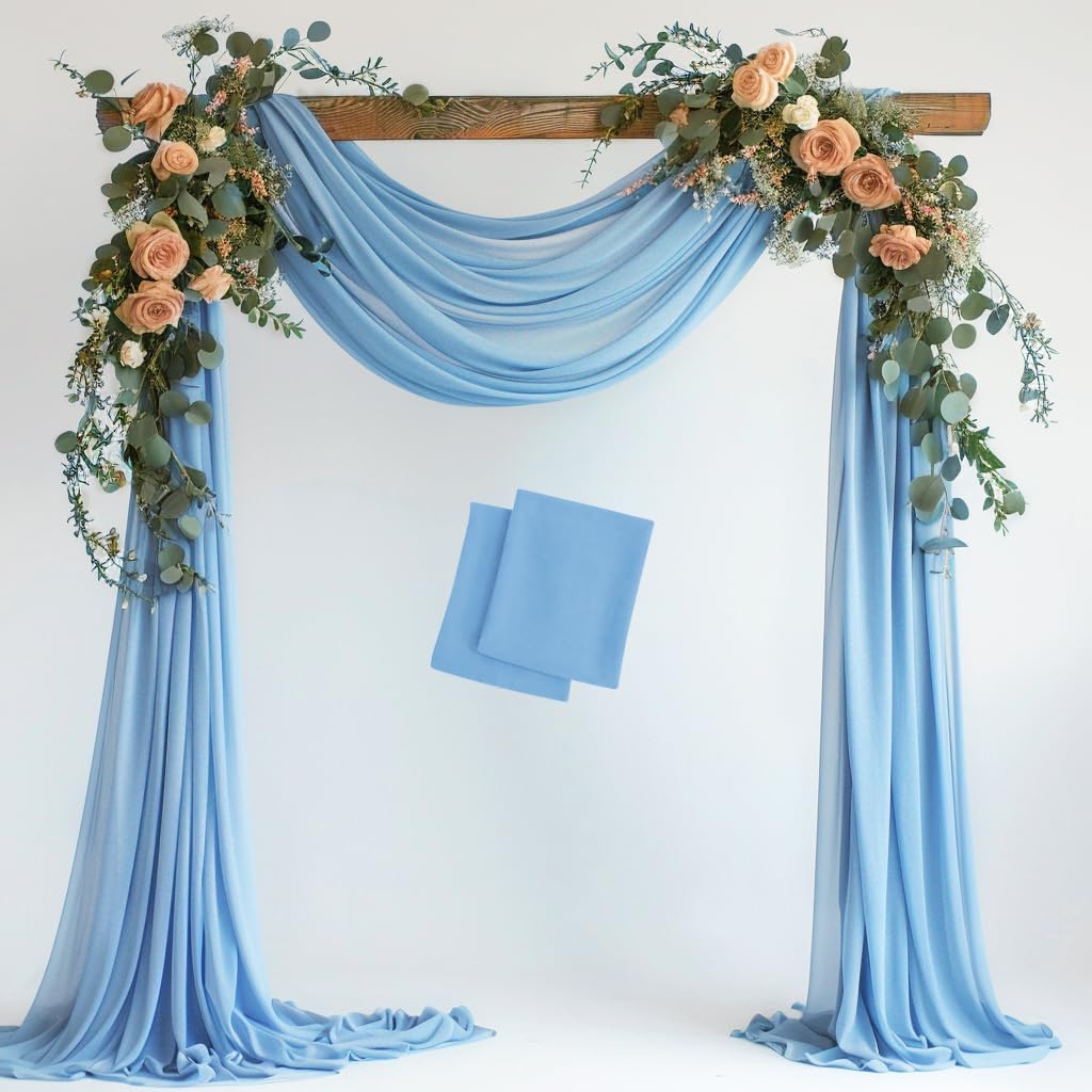 Wokceer Wedding Arch Draping Fabric 2 Panels 28.7" x 20FT Dusty Blue Drapes Sheer Fabric Backdrop Arch Draping Fabric for Wedding Ceremony Birthday Party Bridal Shower Decoration