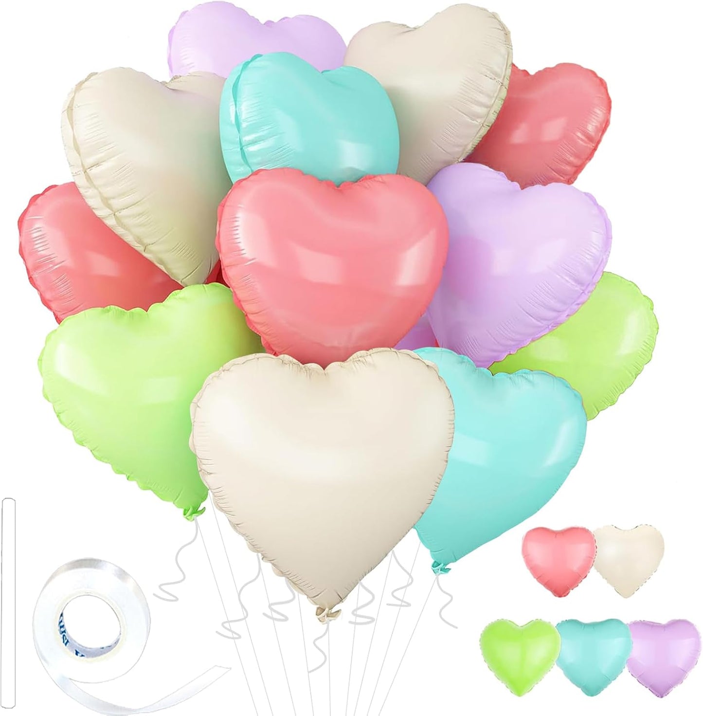 5 Colors Heart Balloons,18inch Heart Shaped Foil Balloons & Helium Mylar Balloon for Anniversary Wedding Engagement Birthday Party Baby Shower Valentines Day Decorations(12Pcs)