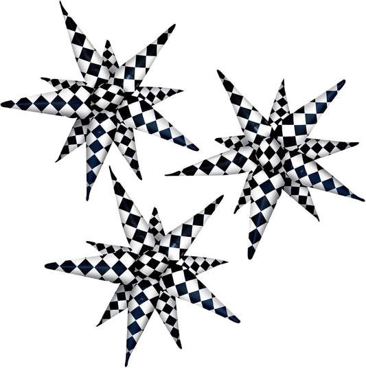 3pcs 26inch 3D Black White Explosion Star foil Balloon,Black White Foil Cone Starburst Balloons for Birthday Wedding New Year Party Event