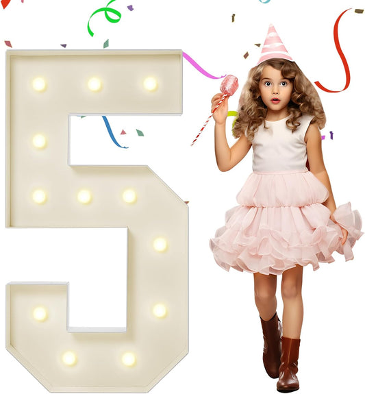 4FT Marquee Numbers, Large Light Up Numbers 5 for 5th 35th 50th Birthday Party Decorations, Giant Light Up Number for Anniversary Decor, 4 Feet Mosaic Number 5 with LED Lights DIY Kit