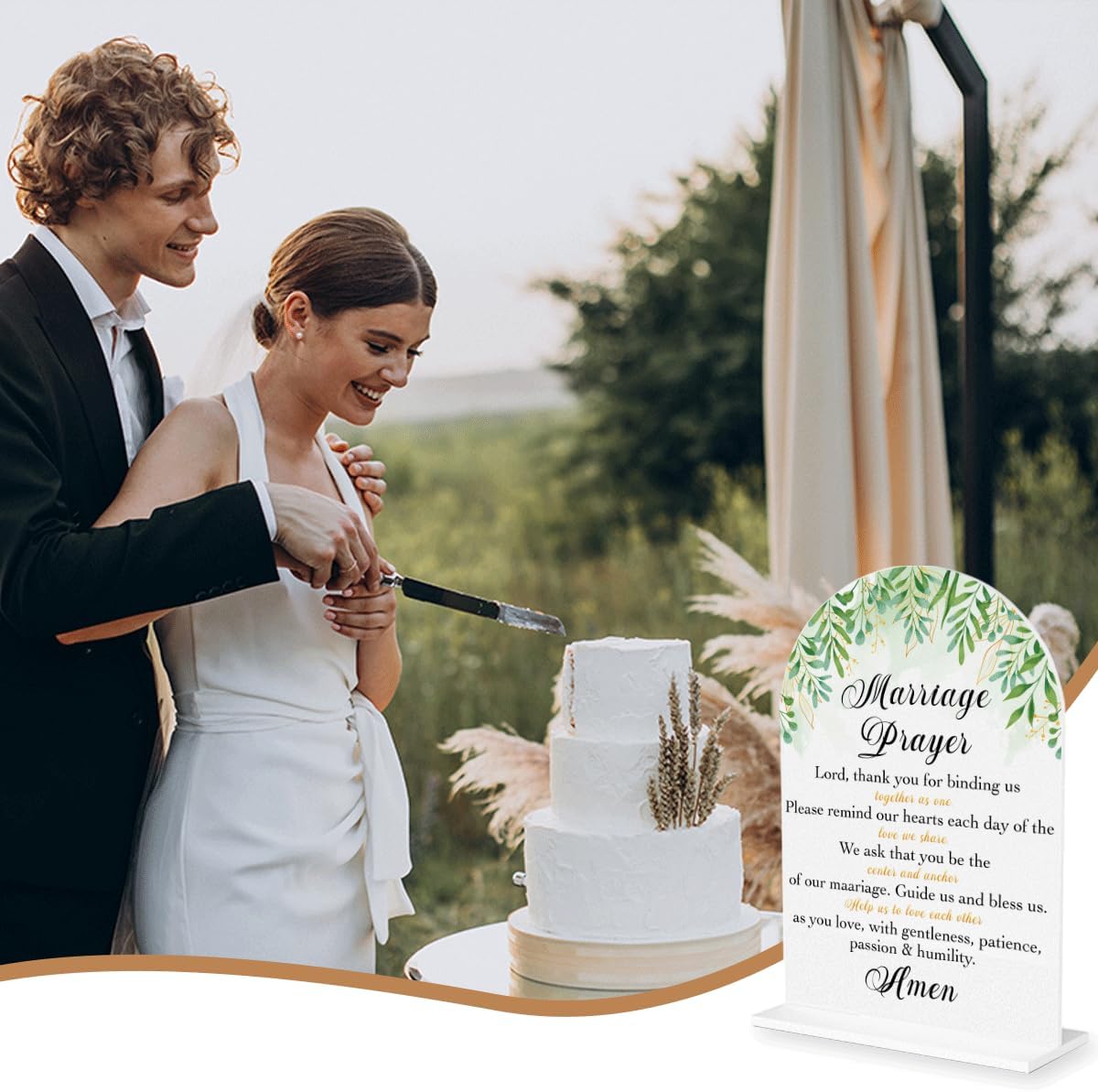 Marriage Prayer Sign, Wedding Engagement Bridal Shower Christian Religious Decor for Reception Ceremony Anniversary Party, Weddings White Acrylic Sign