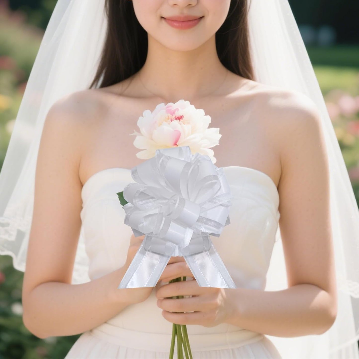 6 Pcs 6 Inch White Pull Bows, Perfect for Gift Wrapping, Weddings, Party Decorations, Crafts Easy-to-Use Ribbon Bows for Gifts and Events