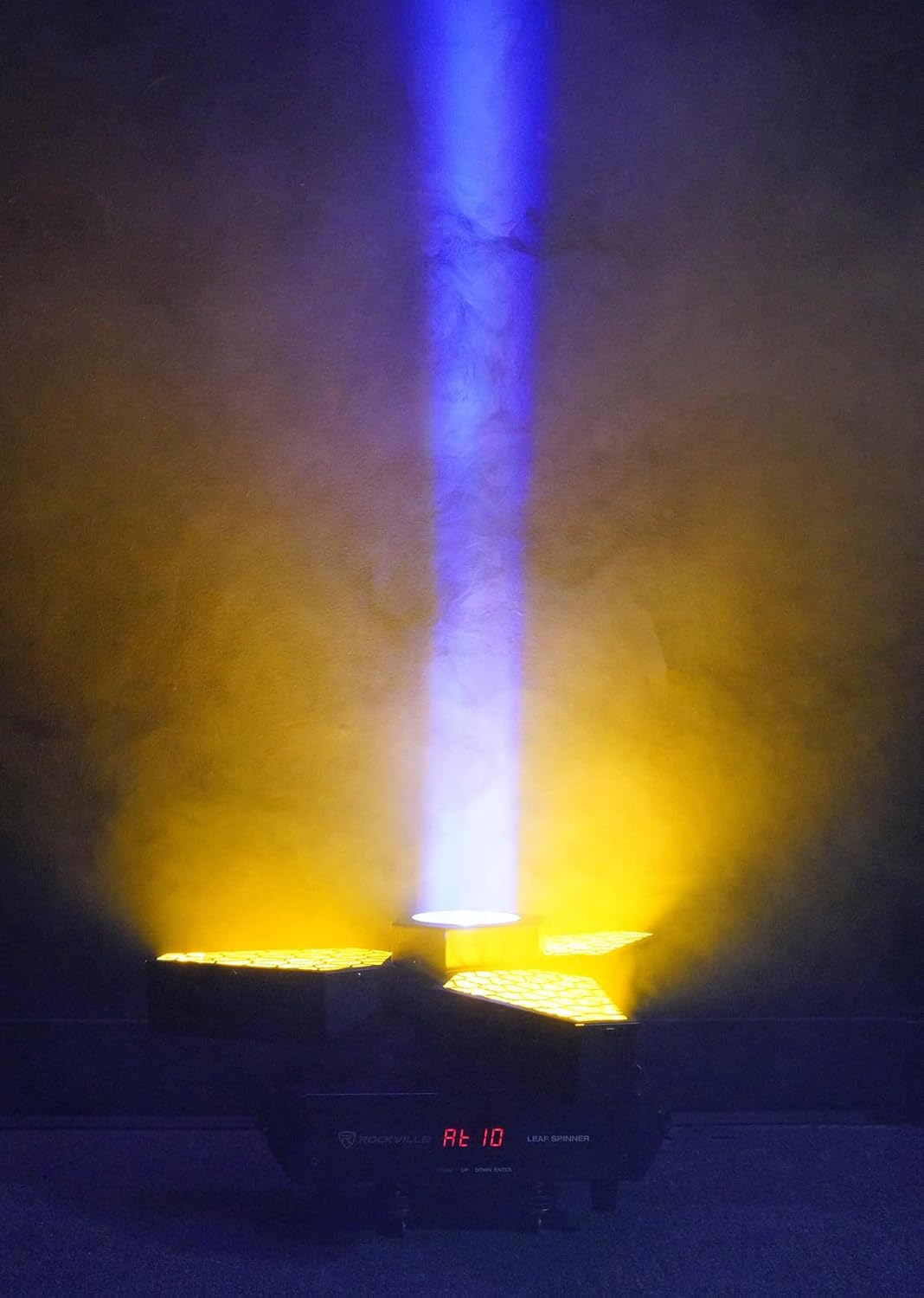 Rockville Leaf Spinner 250W 3-in-1 Rotating DJ Stage Light with Retro Amber RGBW LEDs and 26-Channel DMX Control