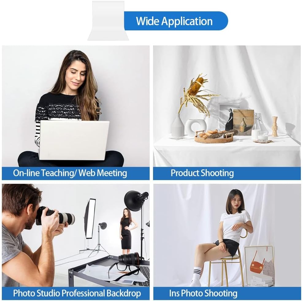 HEMMOTOP White Photography Backdrop, 10x8 ft White Photo Backdrops Background Curtain for Photoshoot, Video Recording, Photographic Studio, Picture, Party, Photos, Product (Backdrop only)