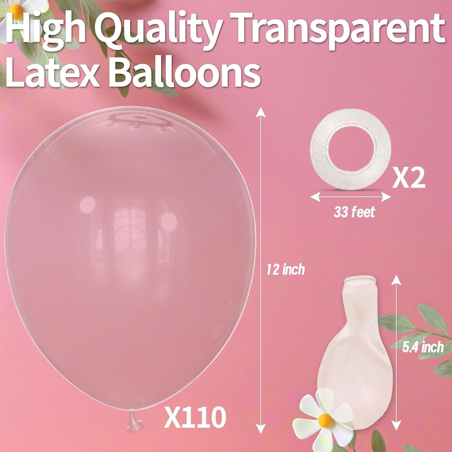 KAWKALSH Clear Balloon 12 Inch, 110pcs Latex Party Balloons Helium Bright Color for Birthday Baby Shower Wedding Party Supplies Arch Garland Decoration