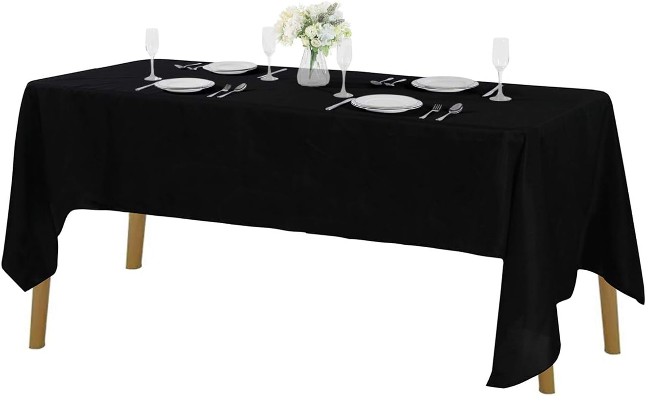 Rectangle Tablecloth 60x84 inch Washable Polyester Fabric Table Cloth for Wedding Party Dining Banquet Decoration（60x84, Black）