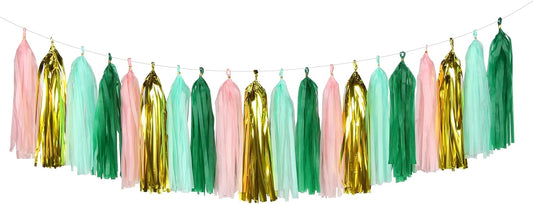 Sage-Green Pink-Gold Party-Decorations Tassel Garland - 20pcs Bachelorette Engagement Baby Bridal Shower Tassels Streamers Rustic Wedding Jungle Birthday Party Spring Decor Panduola