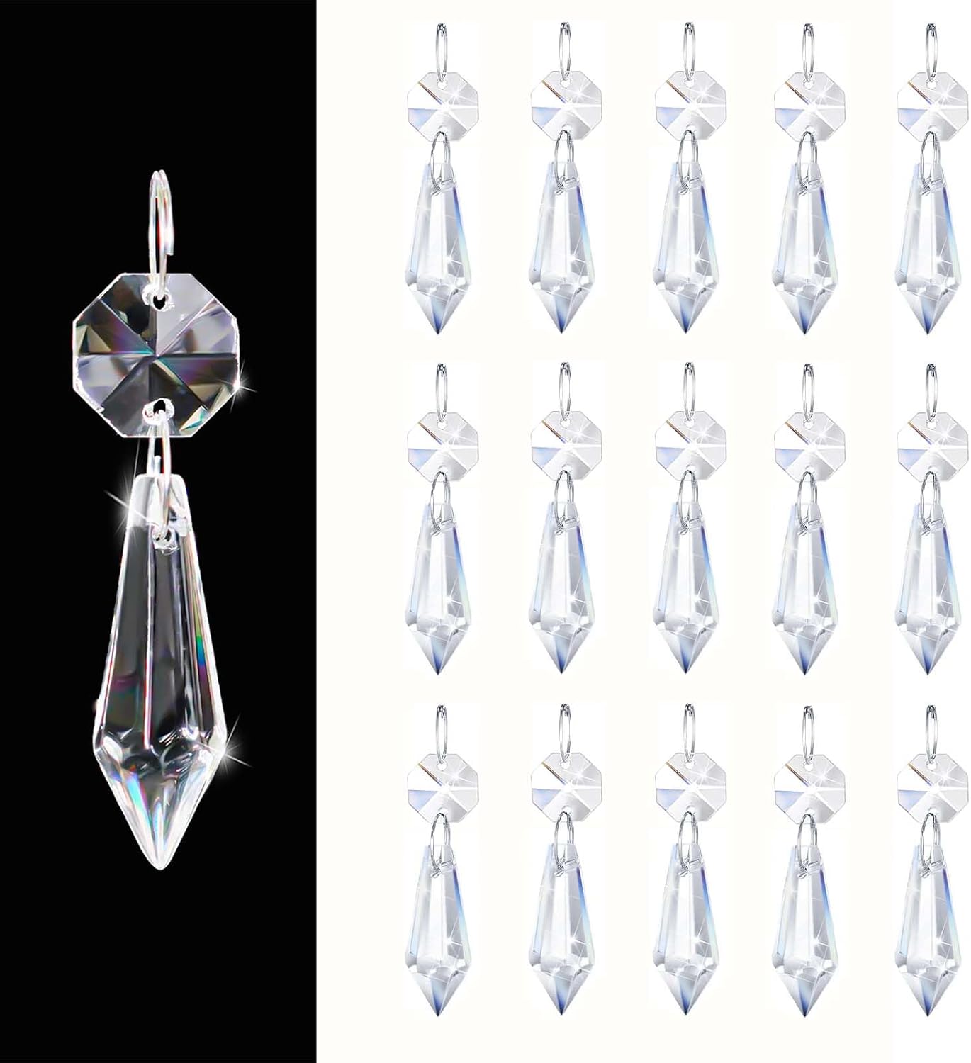 Premium Clear Crystal Glass Drops 2.4" - Multi-Purpose Hanging Prisms for Holiday Party/Home/Window Decoration/Chandelier Replacement Parts (16)