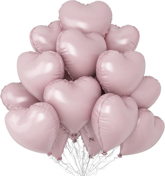 Baby Pink Heart Balloons,12Pcs 18 Inch Pastel Pink Foil Love Heart Shaped Balloons for Girl Party Bow Birthday Party Wedding Engagement Anniversary Baby Shower Valentines Day Decorations