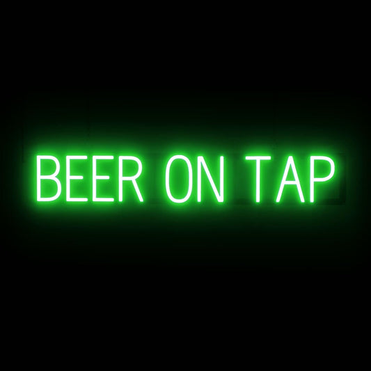 SpellBrite BEER ON TAP Sign | Beer-Related Sign with Neon Look, Green LED Light Source | 38.7" x 6.3"