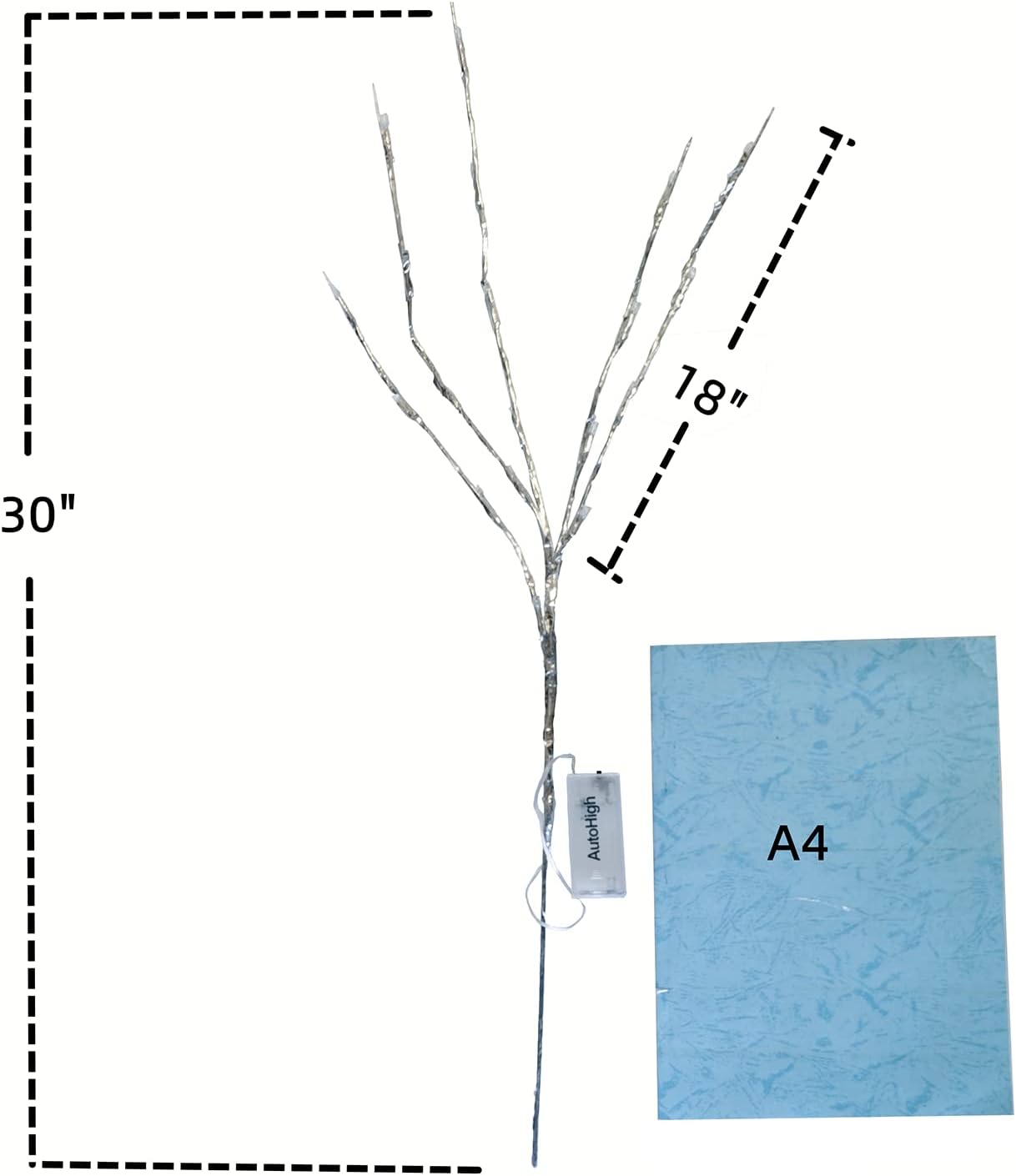 Autohigh 3-PK Lighted Branches 60 LEDs Warm White Lighting Artificial Willow,Battery Operated,Silver Decoration for Living Room Bedroom Livingroom,Home