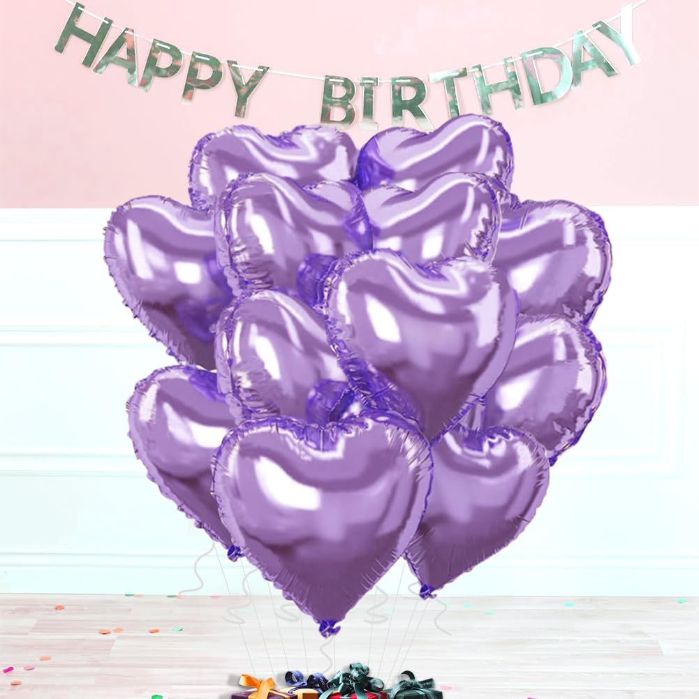 Light Purple Heart Balloons，18 Inch Light Purple Foil Mylar Love Heart Shaped Balloons for Anniversary Wedding Engagement Celebration Birthday Party Baby Shower Valentines Decorations(12Pcs)