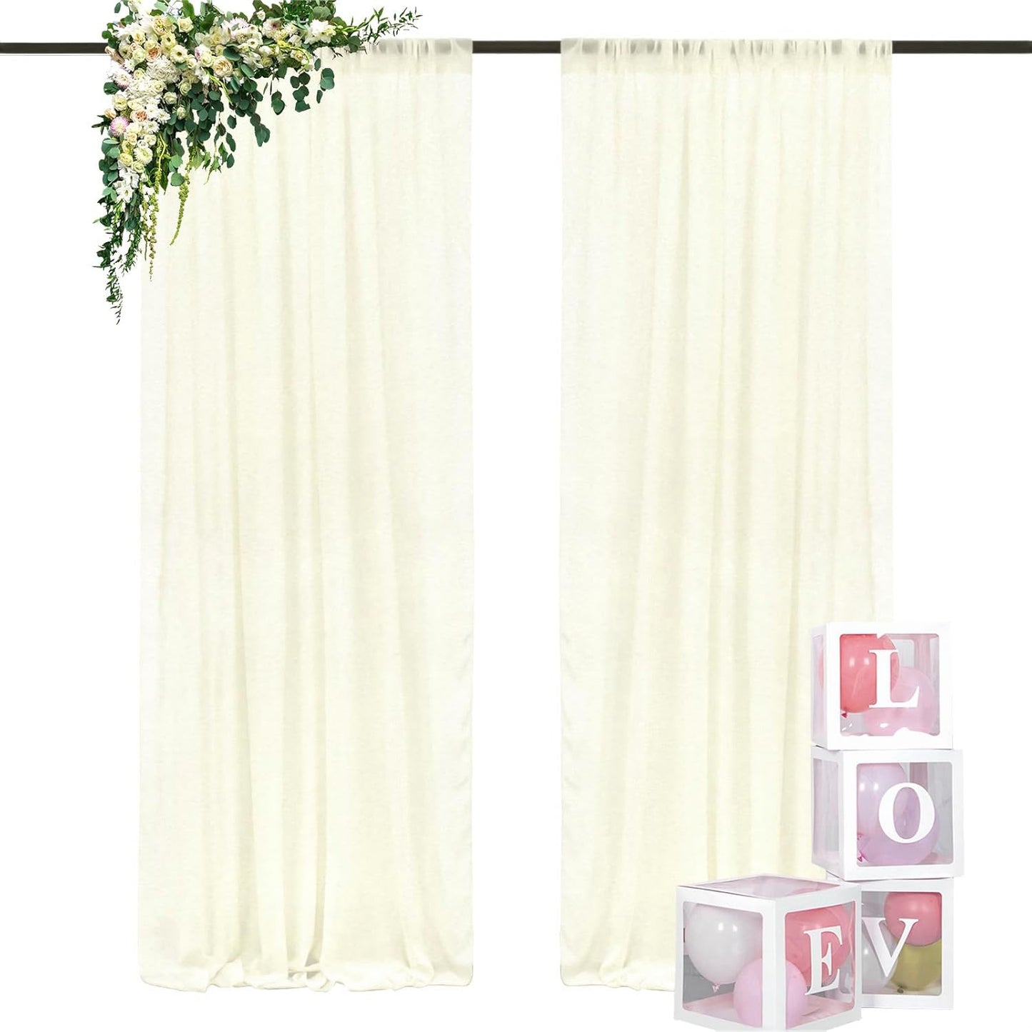 DUOBAO Ivory Chiffon Backdrop Curtain for Parties Sheer Curtains 96 Inch Length 2 Panels Set for Bedroom Wedding Backdrops Drape Cream Beach Drapes for Baby Shower Birthday Graduation(29''x96'')