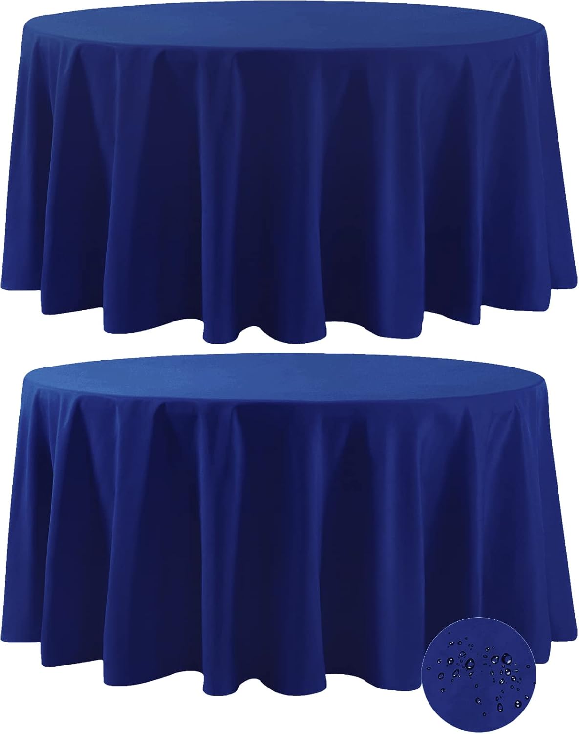 Fokitut 2 Pack Waterproof Round Tablecloth, 120 Inch, Stain Resistant and Wrinkle Polyester Table Cloth, Fabric Table Cover for Kitchen Dining, Wedding, Party, Holiday Dinner-Royal Blue