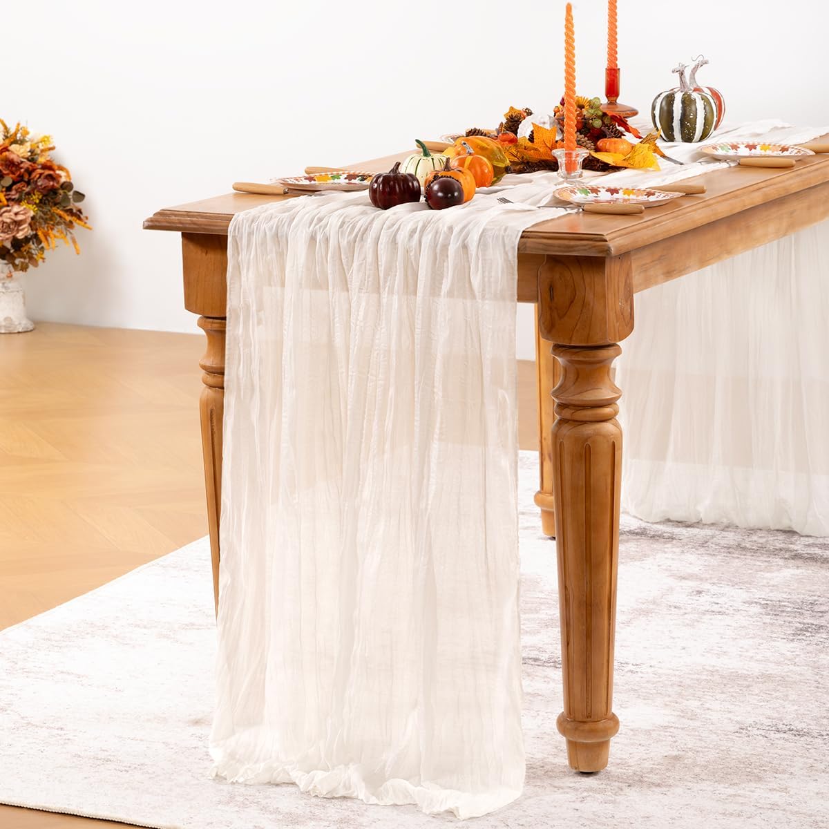 Ivory White Cheesecloth Table Runner Fall Table Runner Boho Gauze 120 Inches White Cheese Cloth Fall Table Decorations for Thanksgiving Weddings Bridal Baby Shower