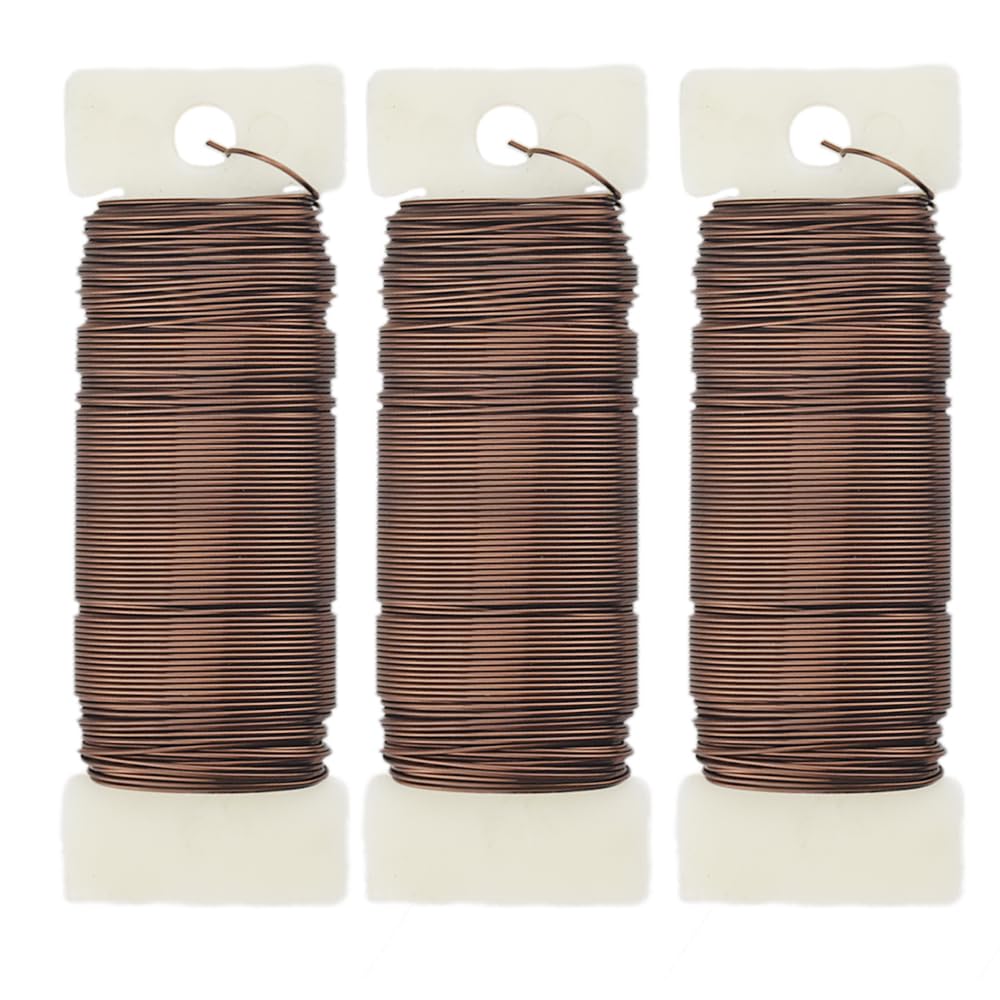 HAHIYO 22Gauge Coffee Color Metal Floral Wire - 3 Rolls, 115Yards (345Feet) - Flexible Paddle Wire for Craft, Christmas Wreath, Flower Arrangement, Bouquet Wrapping, Wedding DIY