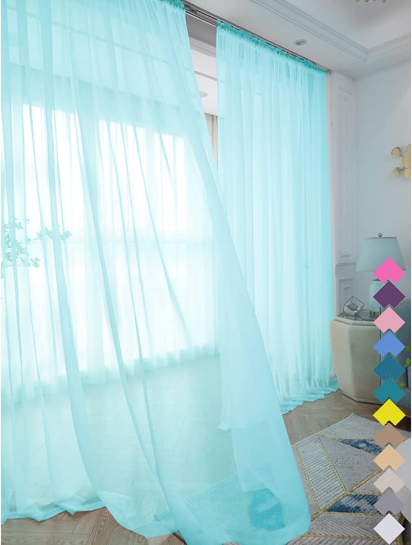 Window Lake Blue Sheer Curtains 60 Inches Width 45 Inches Long 2 Panels Sheer Curtain Clear Curtains Basic Rod Pocket Panel for Home Living Room Bedroom Kids Room Yard Patio Parlor Sliding