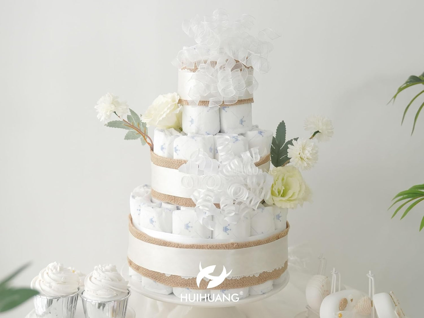 HUIHUANG White Bows for Gift Wrapping Christmas Curly Gift Bows 5 inch x 8 Counts Self-Adhesive Curly Ribbon Bow for Presents, Paper Bag, Party Favors, Wrapping Accessories, Holiday Decor