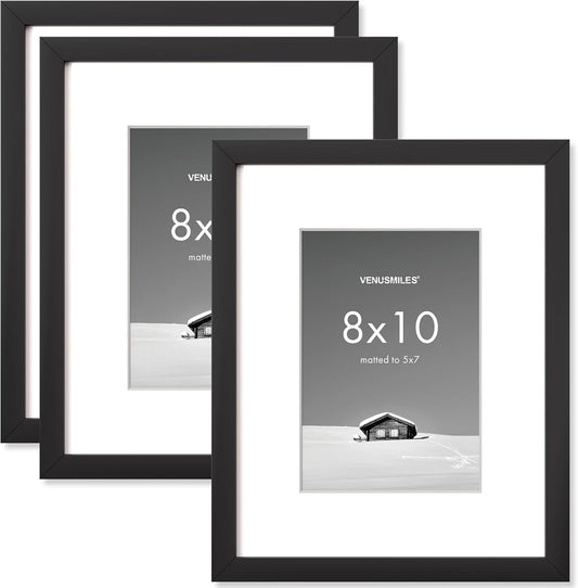 8x10 inch Picture Frame, 8x10 Photo Frames with 5x7 Removable Mat - High Definition Plexiglass - Vertical and Horizontal Display - Wall Hanging Frame - Black, 3 Pack