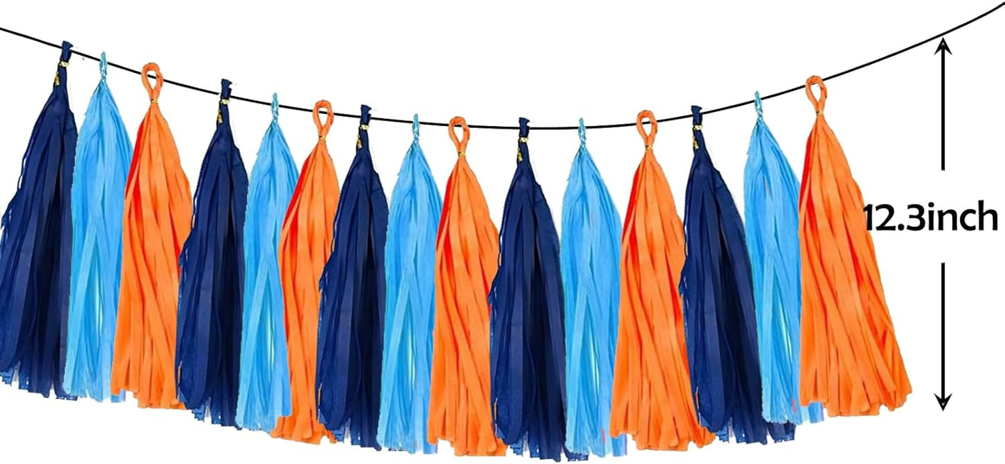 ZOOYOO Tassel Garland Tissue Paper Tassel Banner Table Decor, DIY Kits for Birthday,Baby Shower,Graduation Party Decorations,Pack of 15 (Blue Orange)