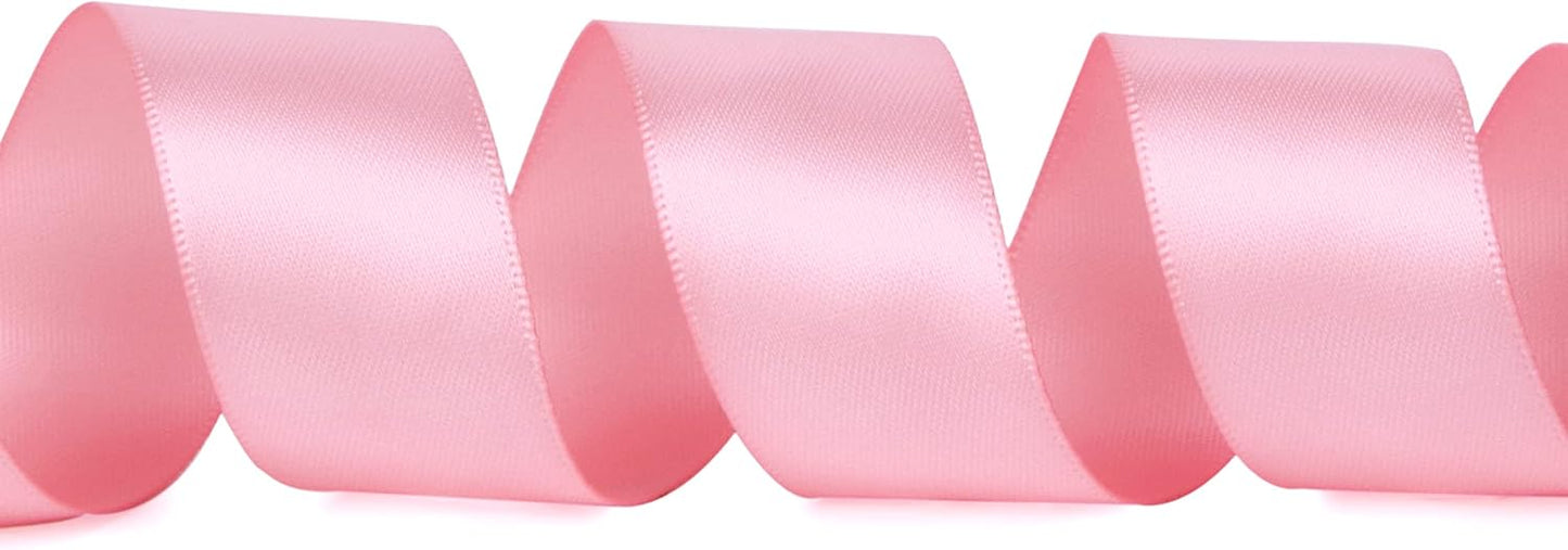 Ribbli Double Faced Pink Satin Ribbon,1” x Continuous 25 Yards,Use for Bows Bouquet,Gift Wrapping,Baby Shower,Floral Arrangement