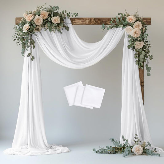 Wedding Arch Draping Fabric 3 Panels 28.7" x 20FT White Sheer Chiffon Backdrop Drapes for Wedding Ceremony Birthday Party Bridal Shower Outdoor Decoration