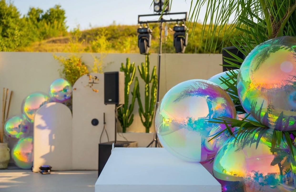 Inflatable Mirror Ball Set - Airtight PVC Spheres for Parties, Weddings, and Events. Perfect for Decoration, Hanging, and Displays. Includes Electric Pump (Multicolor, 24in-2pk_32in_39in_47in_71in)