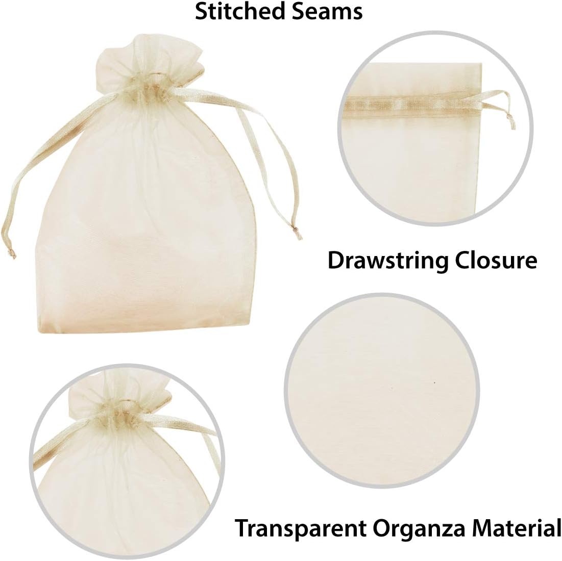 Super Z Outlet 100 Pack 4x6 Inch Mini Sheer Drawstring Organza Transparent Bags Jewelry Sack Pouches for Wedding, Party Decorations, Arts & Crafts Gifts (Ivory)
