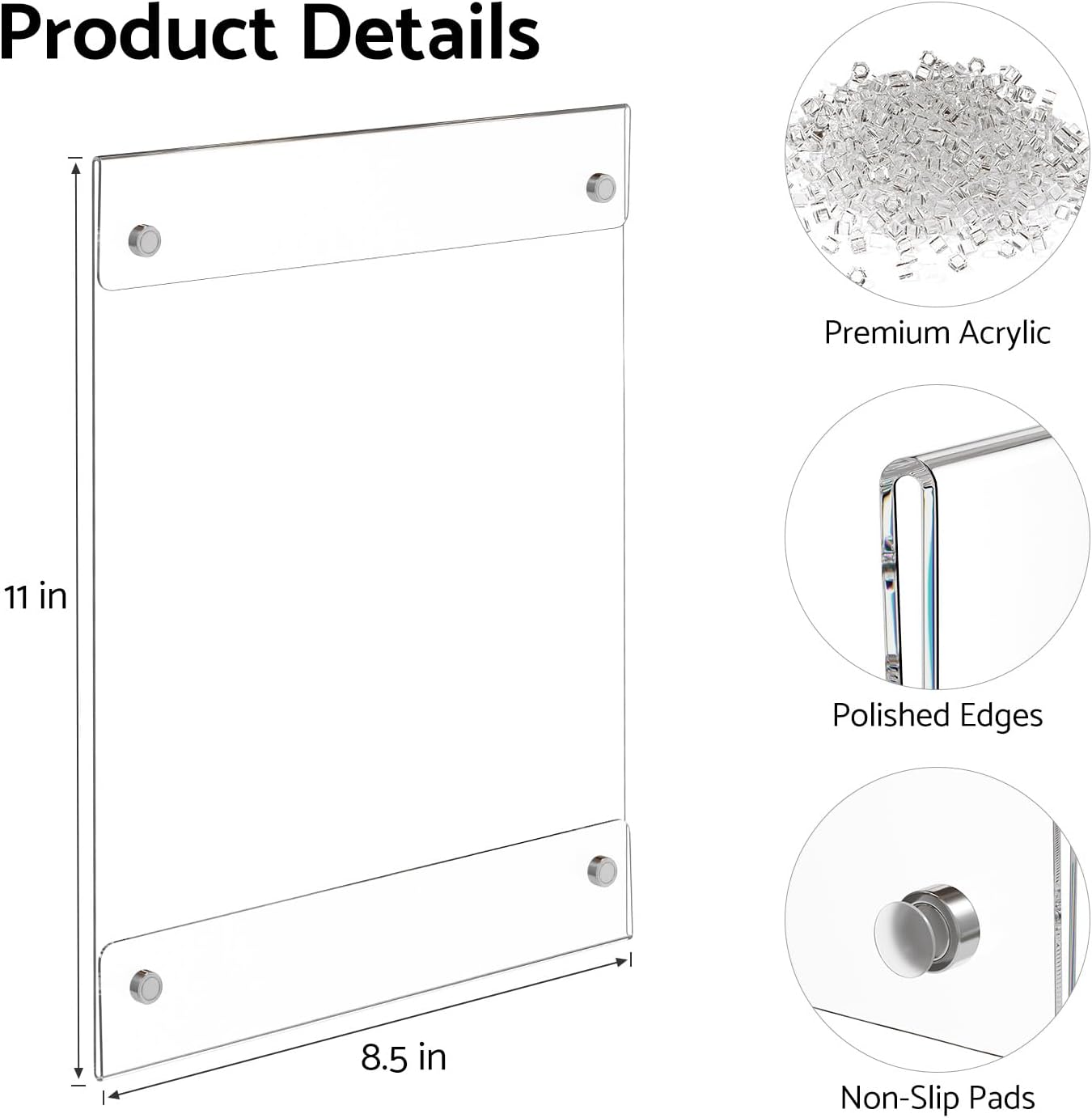 HIIMIEI Magnetic Acrylic Sign Holder 8.5 x 11 - Clear Document Paper Holders with 4 Corner Magnets, Vertical Photos Display Frames for Refrigerator, Office, Home, Classrooms (6 Pack)