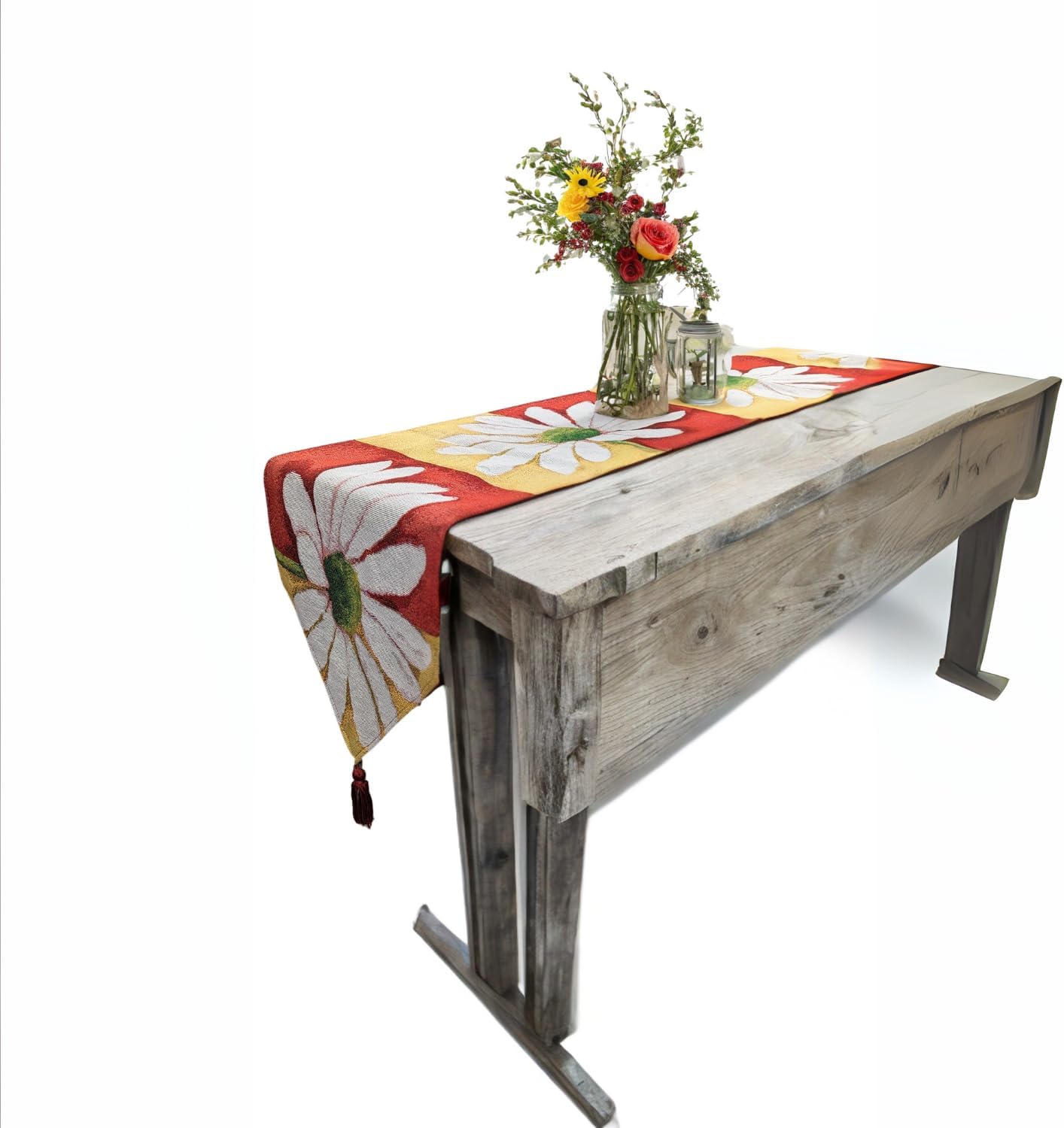 Tache Floral Colorful Yellow Red White Decorative Spring Daisy Flower Loves Me Not Woven Tapestry Long Kitchen Dining Table Runner 13x90
