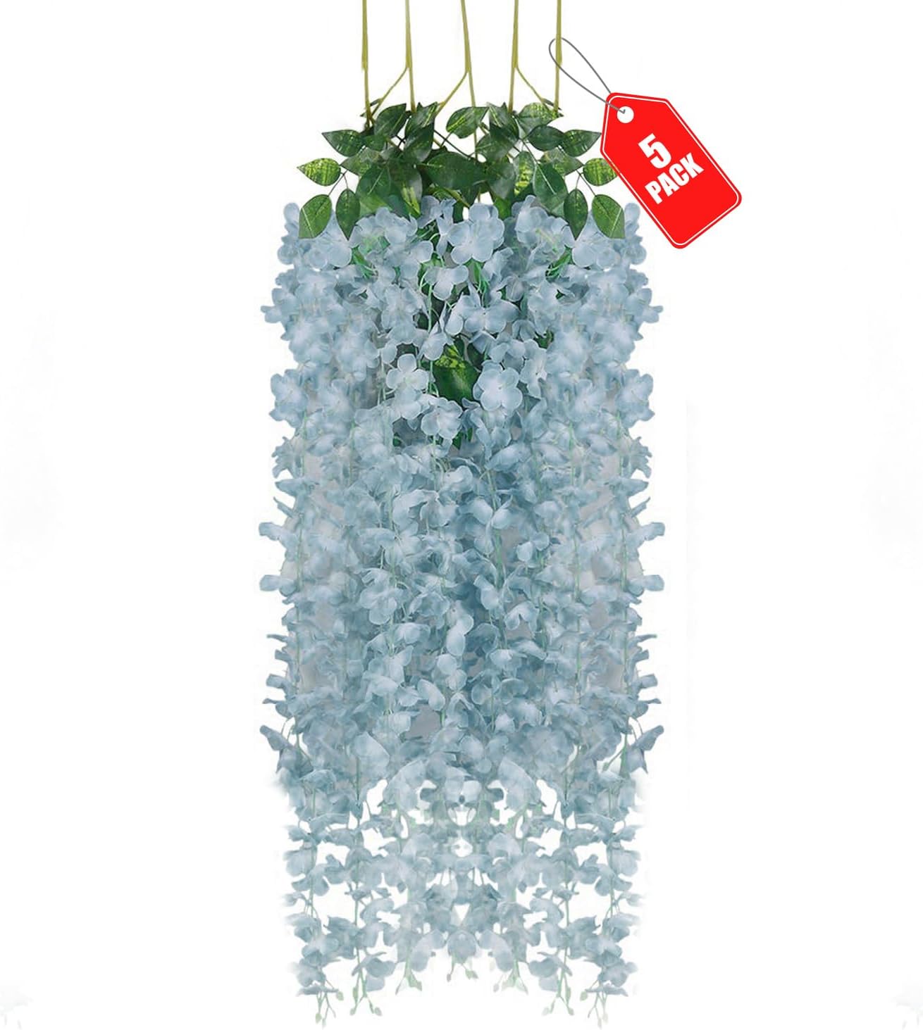 5pcs Grey Artificial Wisteria Garland, 3.77 Ft Hanging Flowers, Irregular Shape, Outdoor Indoor Home Decor, 5 Count
