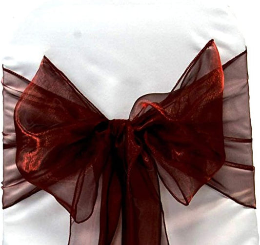 Organza Chair Bow Sash Décor Bows Sashes for Wedding Reception Events Banquets Decoration - (Pack of 25, Burgundy)