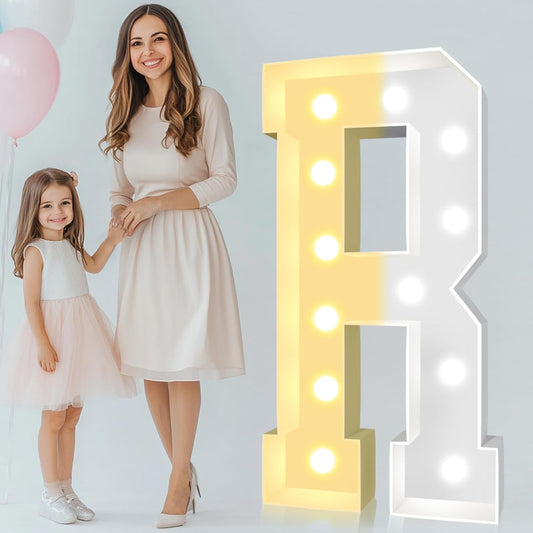Pooqla 4 FT Light Up Marquee Letters, Giant Mosaic Letter Cool White and Warm White LED, Large Lighted Alphabet Lights for Balloons Birthday Party Anniversary Wedding Decorations, Letter R