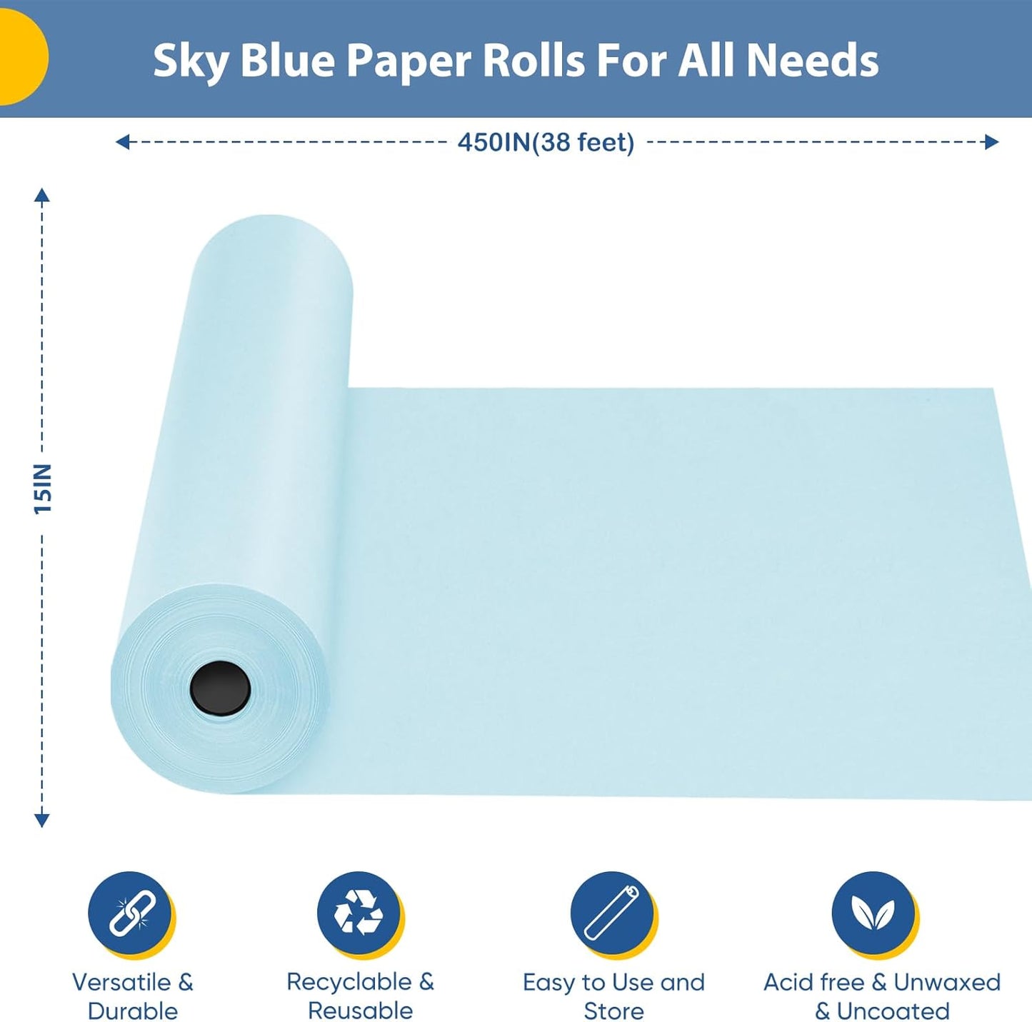 Light Blue Wrapping Paper 15"x450", Blue Kraft Paper Roll for Baby Shower, Wedding, Father’s Day, Birthday, Bouquet Flower Gift Wrap, Solid Color Blue Craft Paper Bulletin Board Paper