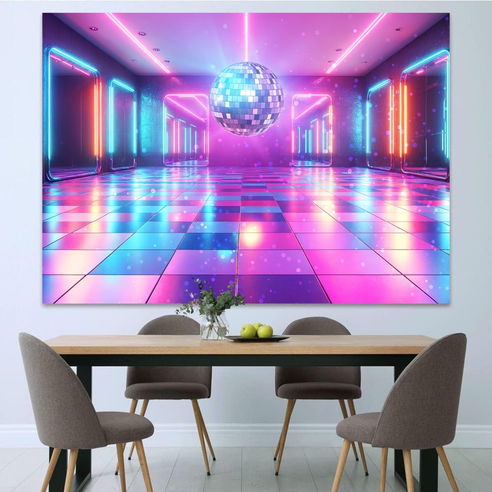 Disco Decorations Backdrop, Retro Glow Party 70s 80s 90s Theme Stage Dance Background Disco Party Decoration, Polyester Banner PartyBackdrop for Birthday Prom Portrait Photo Props 8x6FT