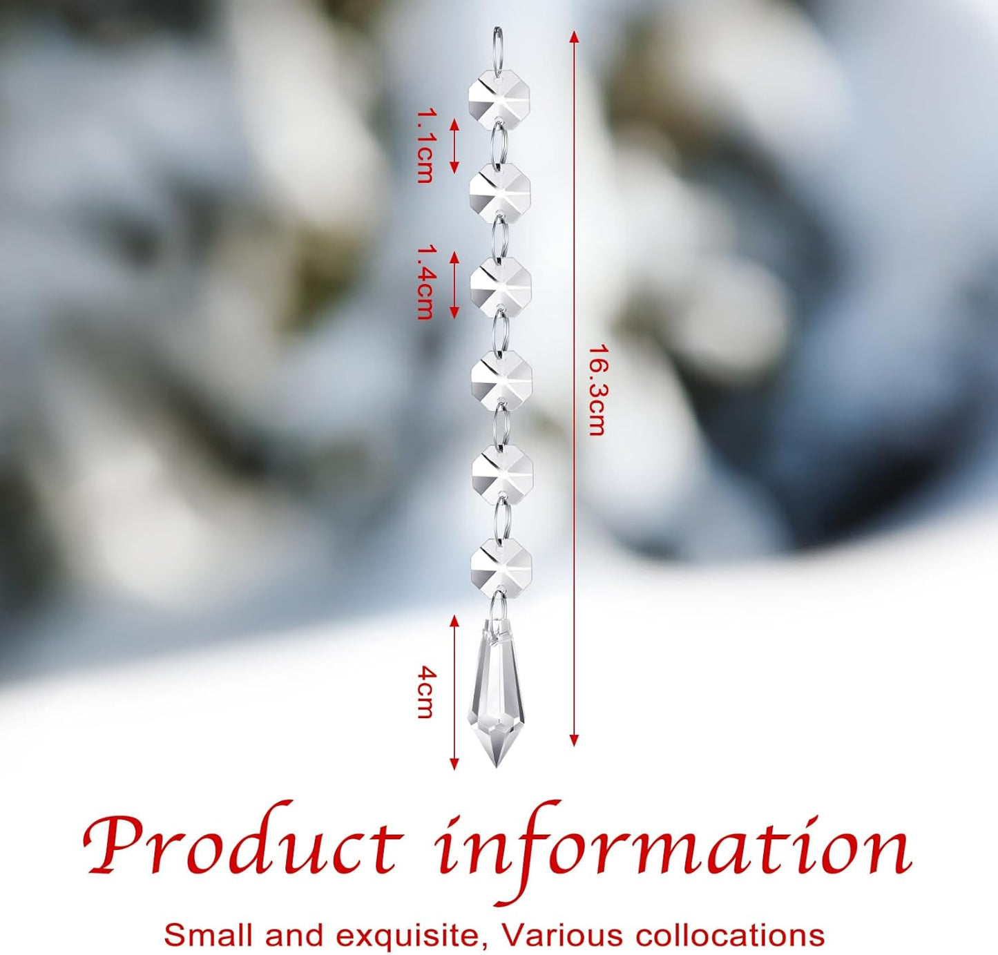 Nuenen 100 Pcs Acrylic Hanging Crystals for Centerpieces Chandelier Clear Crystal Garland Strands Ornament Acrylic Clear Beads Prisms Pendant for Christmas Tree Window Home Decoration(Icicle)