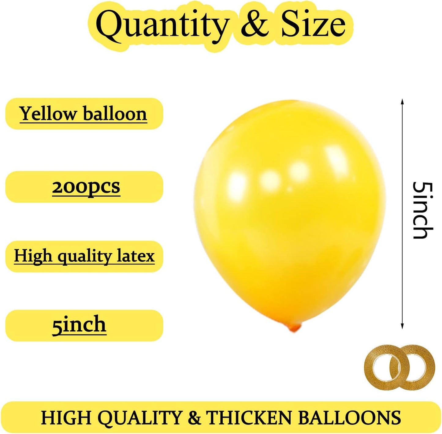 KAWKALSH 200pcs Yellow Balloons 5 Inch, Small Mini Latex Balloons for Party Birthday Baby Shower Anniversary Festival Arch Garland Decoration