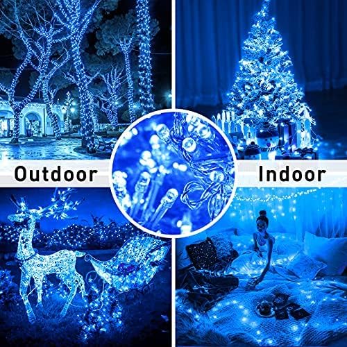 JMEXSUSS 250 LED Blue String Lights Indoor, 91.5ft Connectable Christmas Lights Outdoor Waterproof, 8 Modes Blue Christmas String Light for Party Garden Tree Halloween Decoration