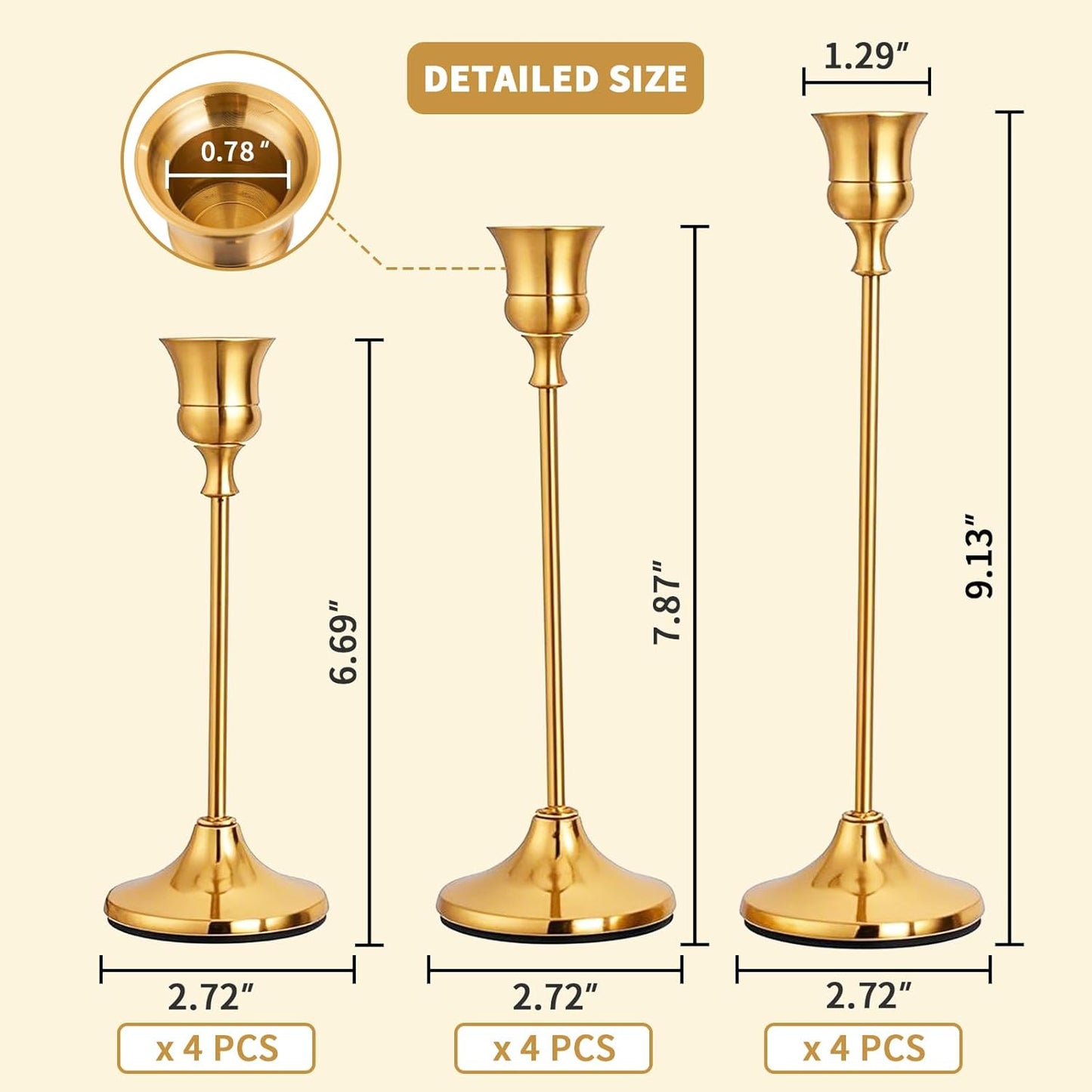 CHILL RECIPE Candlestick Holders Gold Taper Candle Holders, 12 PCS Candle Sticks Holders for Home Decor Table Centerpiece Wedding Housewarming Festival