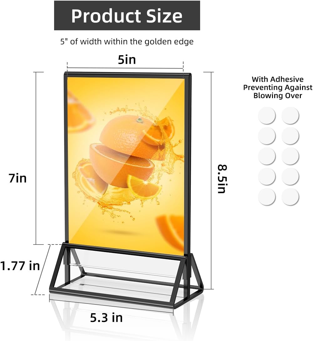 Acrylic Sign Holder 5x7 Display Stand, Clear and Stable Table Plastic Paper Holder, Acrylic Frames for Home Office Shop Photo Frames Exhibition Black (6pcs)