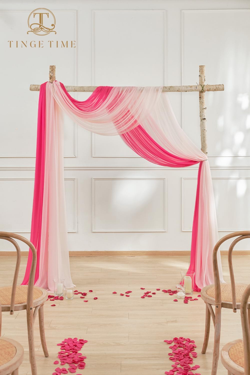 TINGE TIME 3 Panels Wedding Arch Draping Fabric, 30" x 20ft Hot Pink Chiffon Fabric Drapery Sheer Backdrop Curtain for Weddings Ceremony Party Decoration,Wedding Arch Drapes for Weddings Ceremony