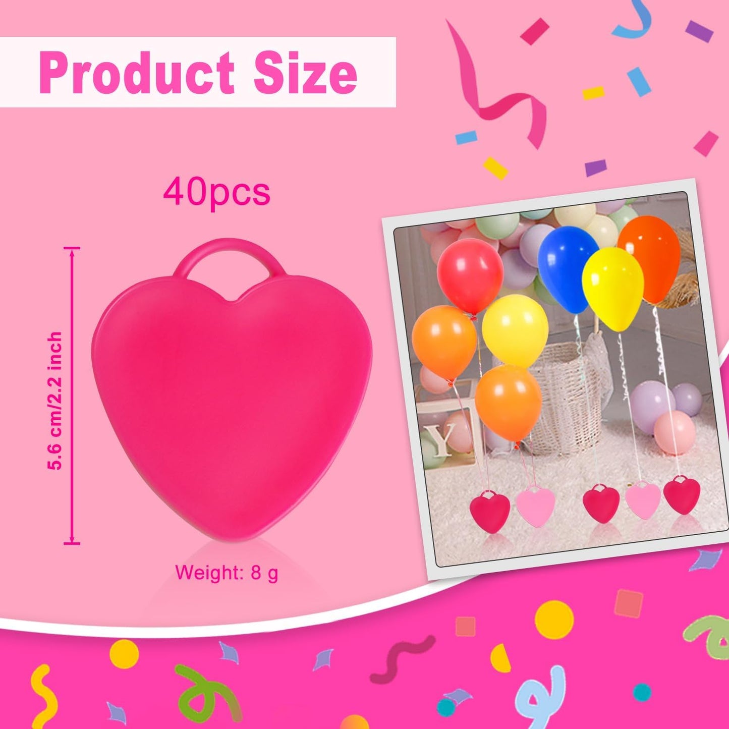 40PCS Balloon Weights Plastic Heart Shaped Balloon Pendants Wedding Birthday Party Balloons Accessories For Helium Balloon Decoration(RoseRed & Pink)