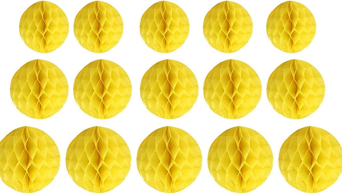 15pcs Honeycomb Balls Decorations 4'' 6'' 8'' Party Honeycomb Ball Flowers Tissue Pom poms Flower Ball Hanging Flower Balls for Baby Shower Birthday Wedding Nursery Decor(4'' 6'' 8'' Yellow)