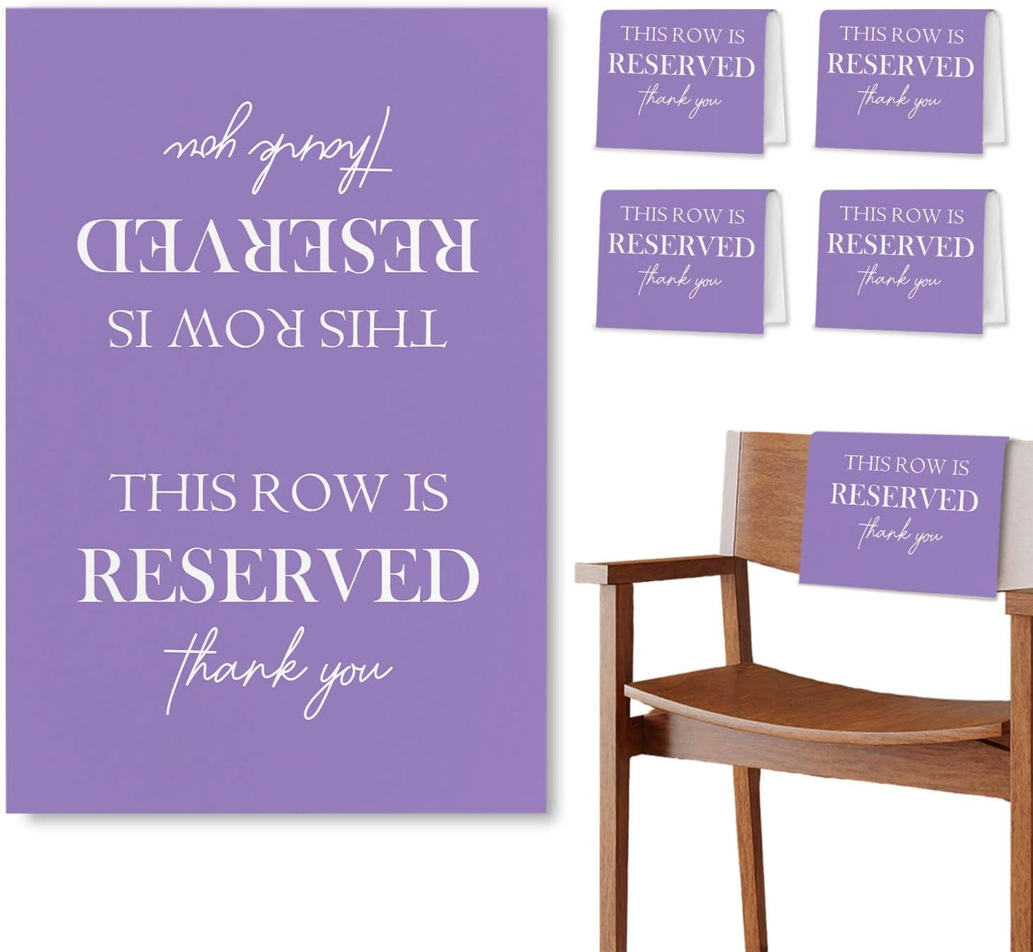 Reserved Seating Chair Signs, This Row Is Reserved Pew Cloths Seating Placeholder for Church Pews, Purple Wedding Decorations for Reception Parties Celebrations Event (Purple, 4 PCS)
