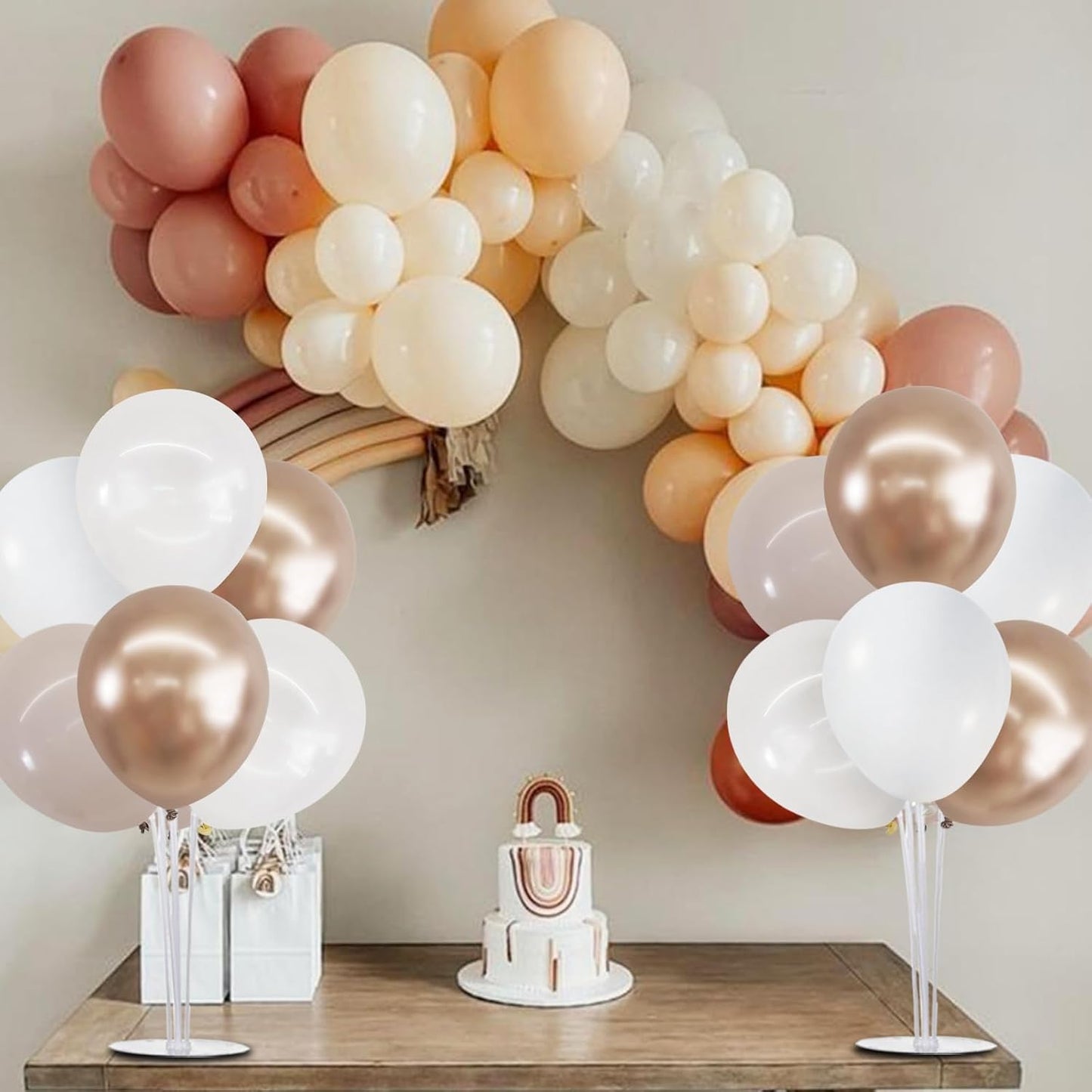 TONIFUL 4 Set Nude White Champagne Gold Balloon Stand Centerpiece Table Decorations for Baby Shower Wedding Engagement Bridal Shower Anniversary Mother's Day Birthday Party Decorations Housewarming