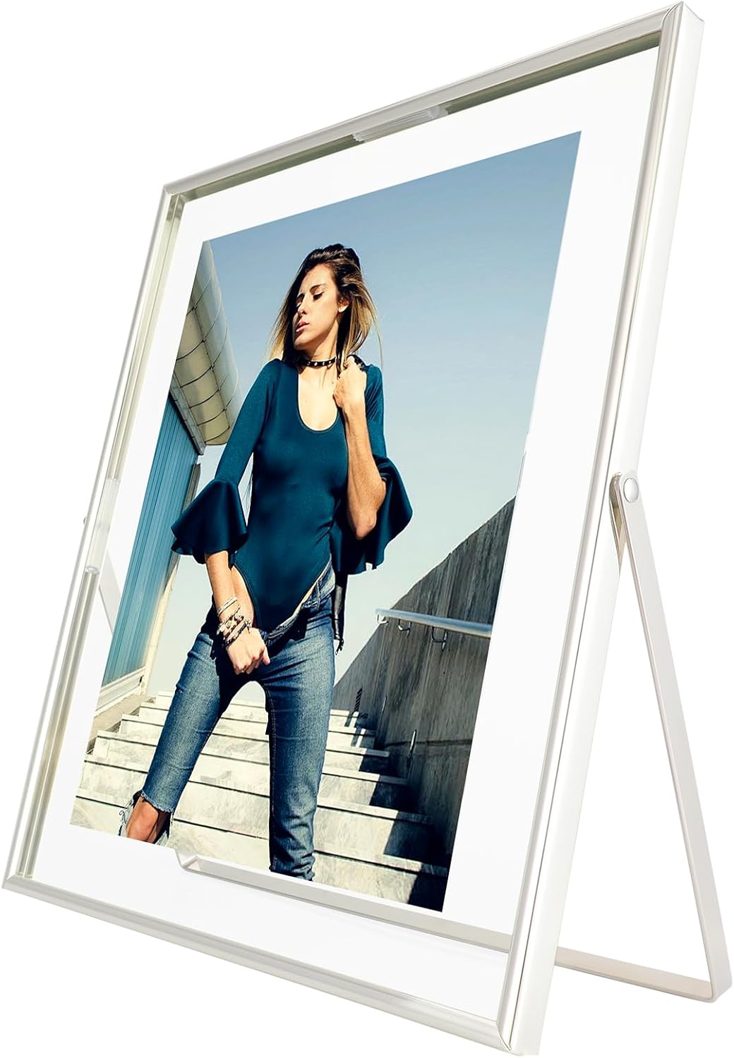 Silver Floating Frame (8"x10", Vertical), For Picture 7x9, 6x8, 5x7, Tabletop Shelf Photo Frame, Classy Gift For Graduation Commemoration, Birthday or Wedding