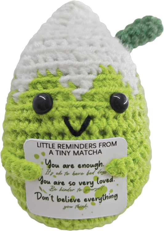 Positive Vibes Crochet Matcha Pal - Uplifting Affirmation Gift for Women,Bestie & Coworkers,Inspirational Christmas Stocking Stuffer